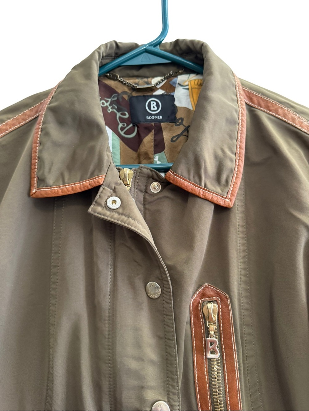 Vintage Bogner Utility Field Jacket Brown Leather Trim Safari Jacket Est Medium - Picture 5 of 14
